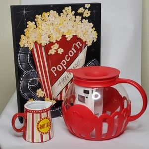 Popcorn Enthusiast Bundle, Microwave Popper, Melted Butter and Wooden Decoration
